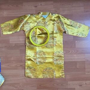 VIETNAMESE | Gold Yellow Traditional Dress Aó Dài Toddler Boy Asian Collar Hat